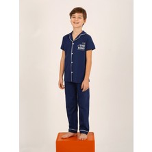 Erkek Çocuk Kısa Kollu Düğmeli %100 Pamuklu Pijama Takımı The King