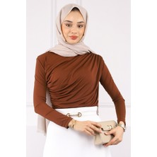 İmaj Butik Kahverengi Önü Drapeli Sandy Bluz