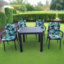 Lüks Arkalıklı Sandalye Minderi 6lı 4cm Süngerli Yeşil Yaprak Desen
