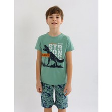 Erkek Çocuk Kısa Kollu Kapri %100 Pamuklu Pijama Takımı Trainer