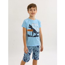 Erkek Çocuk Kısa Kollu Kapri %100 Pamuklu Pijama Takımı Trainer
