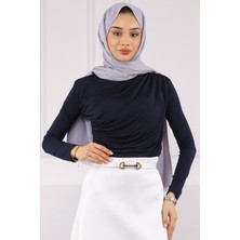 İmaj Butik Lacivert Önü Drapeli Sandy Bluz