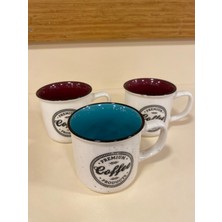 Kupa Bardak Porselen 3'lü 250 ml Bordo ve Yeşil