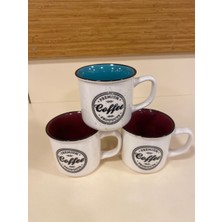 Kupa Bardak Porselen 3'lü 250 ml Bordo ve Yeşil