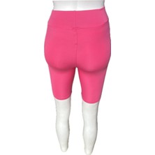 Kadın Sporcu Şort Pembe Tayt Tikli