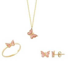 14 Ayar Altın Pembe Mineli Üçlü Set