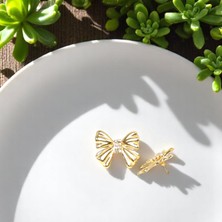Wig Zirkon Taş Detaylı Fiyonk Gold Küpe