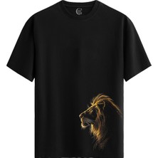 Color Luxe Golden Roar - %100 Pamuklu Erkek Siyah Tişört - Premium Quality