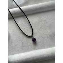 8 mm Ametist Taşı Deri Ip Kolye