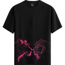 Color Luxe Dual Gaze - %100 Pamuklu Kadın Siyah Tişört - Premium Quality