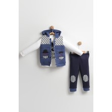 Bıyıklı Şişme Yelekli Erkek Bebek 3’lü Takım – Pamuklu ve Renkli (6-12 Ay)