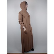 Kadın Karamel Düğmeli Kapüşonlu Uzun Kollu Çift Cepli Uzun Mevsimlik Kap Pardesü