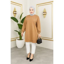 Kadın Inci Detaylı Uzun Sweatshirt Tunik