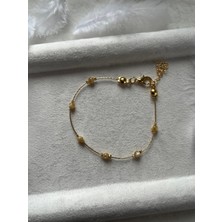 Minimal Kahve Sedef Taşı Altın Kaplama Bileklik