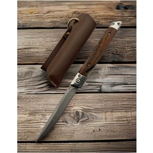 M390 Kahve Düz Ağız Çelik Çakı 21 cm Deri Kılıf