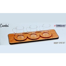 Home 3'lü Çay Seti Ahşap Sunumluk Ahşap Çay Bardağı Altlığı7 Parça
