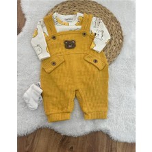 Milays Ayıcık Nakışlı Bebek Tulum Çorap Hediyeli %100 Pamuk