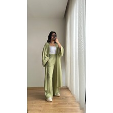 Gofre Kumaş Uzun Kimono Pantolon Takım