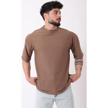 Stil Kombin Çizgili Oversize Bisiklet Yaka Tişört STU-2452_30463
