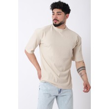 Stil Kombin Çizgili Oversize Bisiklet Yaka Tişört STU-2452_30463