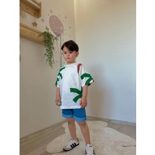 Sacro Kids Palmiye Baskılı Kot Şort-Tişört Yazlık Erkek Çocuk Takım