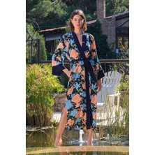 Monamise 22014 Kadın Çiçek ve Yaprak Desenli Kuşaklı Sabahlık