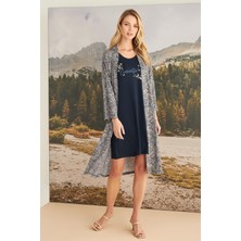 Monamise 23167 Kadın Yaprak Desenli Romantic Life Sabahlık Takım