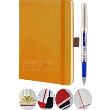 Artlantis Tarihsiz Ajanda Çizgili Sert Kapak Lastikli 13X21 cm ve Pilot Kalem Seti 1 Paket  Not Defteri Çizgili Kalem Tutuculu