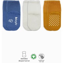 Nessiworld Bistyle Basic Kaymaz Penye Soket Çorap 3'lü BS10107 Indigo Ekru Hardal