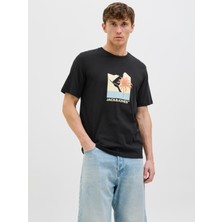 Jack Jones Jjbarbados Tee Ss Crew Neck Erkek Siyah Tshirt 12269416-02
