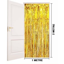 Nessiworld   Altın Gold Renk Ekstra Metalize Parlak Saçaklı Arka Fon Perde Ithal  1x2 Metre