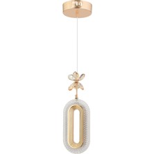 Mediterian Altın renkli kristal taşlı şık modern tekli LED avize, metal, 35x35 cm