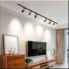 Mediterian 6'lı LED döner ray spot, siyah kasa ve beyaz ışık, 2 metre raylı armatür