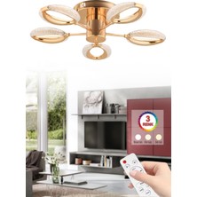 Mediterian Altın renkli 5'li LED avize, kumandalı, şık ve zarif tavan dekoru, metal malzeme