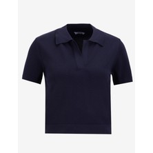 Mustang Polo Yaka Normal Nakışlı Lacivert Kazak Kadın M5SL-KZK1909