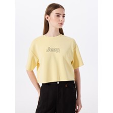 Jeep Bisiklet Yaka Baskılı Sarı Kadın T-Shirt J5SL-TST7020