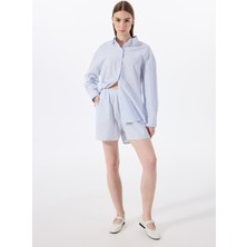 Mustang Lastikli Bel Standart Mavi - Beyaz Kadın Şort M5SL-SRT1724