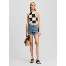 Karl Lagerfeld Jeans Bebe Yaka Kareli Siyah - Beyaz Kadın Bluz A2W18003