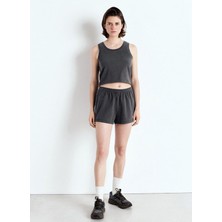 American Vintage Lastikli Bel Düz Gri Kadın Şort FAZ09AE25_ACIER Vıntag