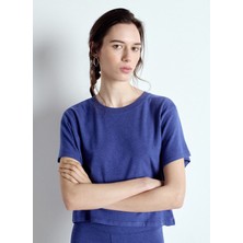 American Vintage Yuvarlak Yaka Düz Mavi Kadın T-Shirt YPA02GE25_MURE Chıne