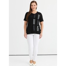 Selen V Yaka Taşlı Siyah Kadın Bluz 25YSL8085-BB