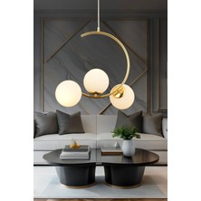 Mediterian Şık 3'lü Beyaz Camlı Gold Modern Sarkıt Işıklandırma, Mutfak, Yatak Odası ve Salon İçin