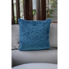 Bohem 4'lü Dekoratif Yastık Kılıfı Kırlent Kılıfı 45 x 45  cm  Petrol Mavisi Zikzak Desen
