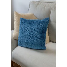 Bohem 4'lü Dekoratif Yastık Kılıfı Kırlent Kılıfı 45 x 45  cm  Petrol Mavisi Zikzak Desen
