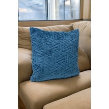 Bohem 4'lü Dekoratif Yastık Kılıfı Kırlent Kılıfı 45 x 45  cm  Petrol Mavisi Zikzak Desen