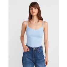 21015 Dantel Detaylı Top-Açık Mavi