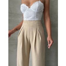 Pileli Keten Pantolon S255046