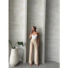 Pileli Keten Pantolon S255046