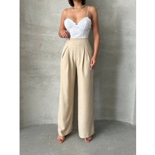 Pileli Keten Pantolon S255046
