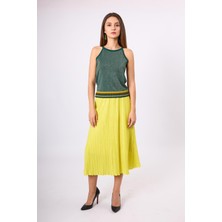 Peraluna Delight Halter Yaka Çizgili Simli Kadın Triko Bluz - Zümrüt Multi